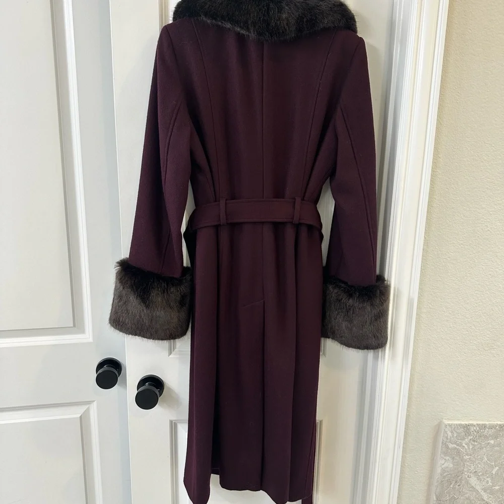 French Connection Belted Coat with Faux Fur Trim - Picture 6 of 8